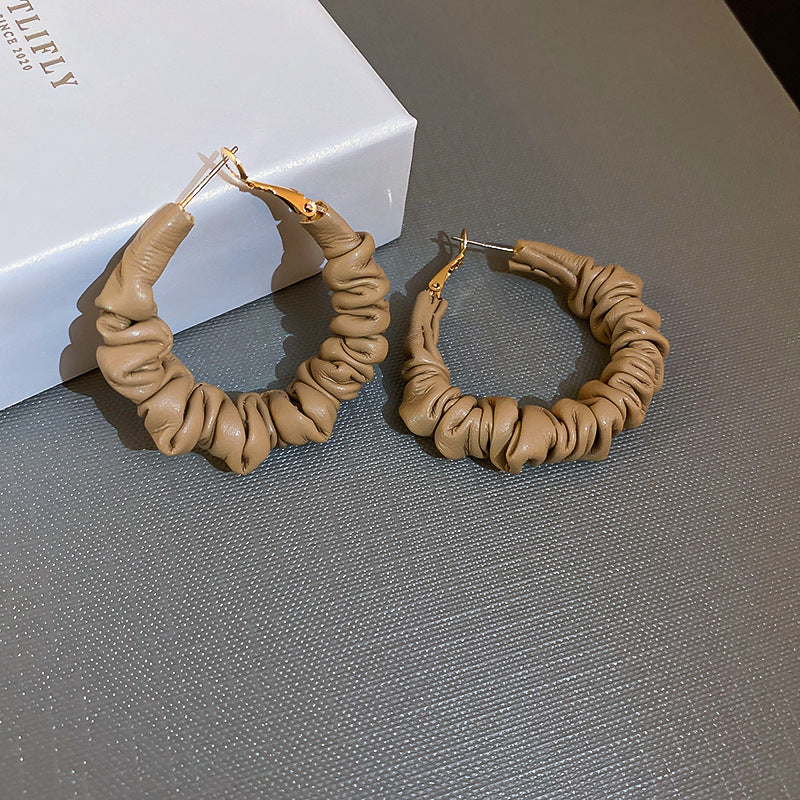 Coffee Color Leather Hoop Earrings