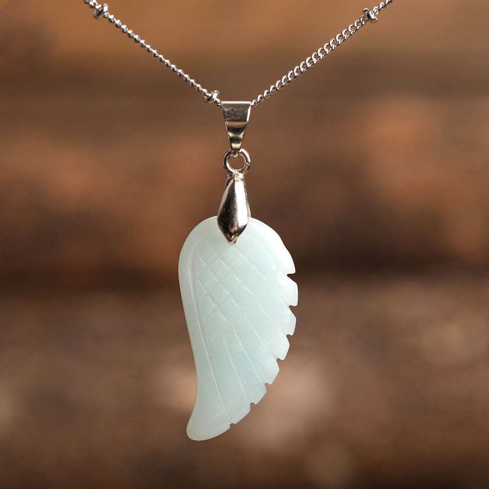 Quartz Crystal Angel Wing Pendant Necklace