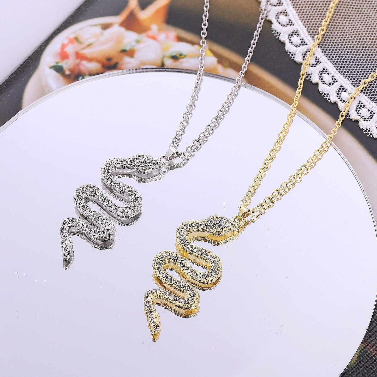 Snake necklace with diamond snake pendant necklace