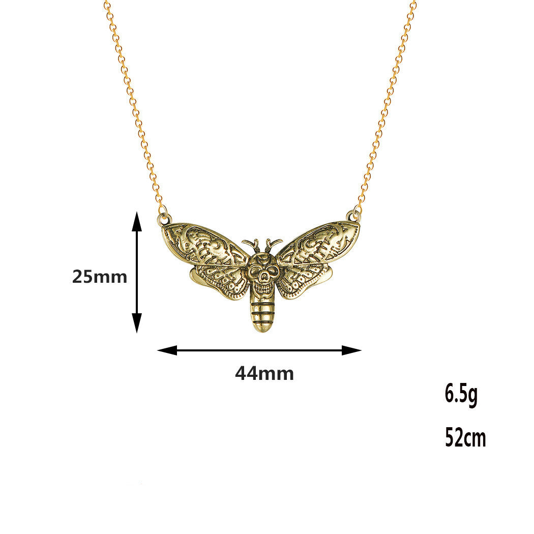 Alloy Gothic Moon Moth Skull Pendant Necklace