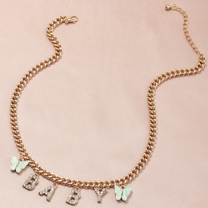 Popular diamond letter baby necklace