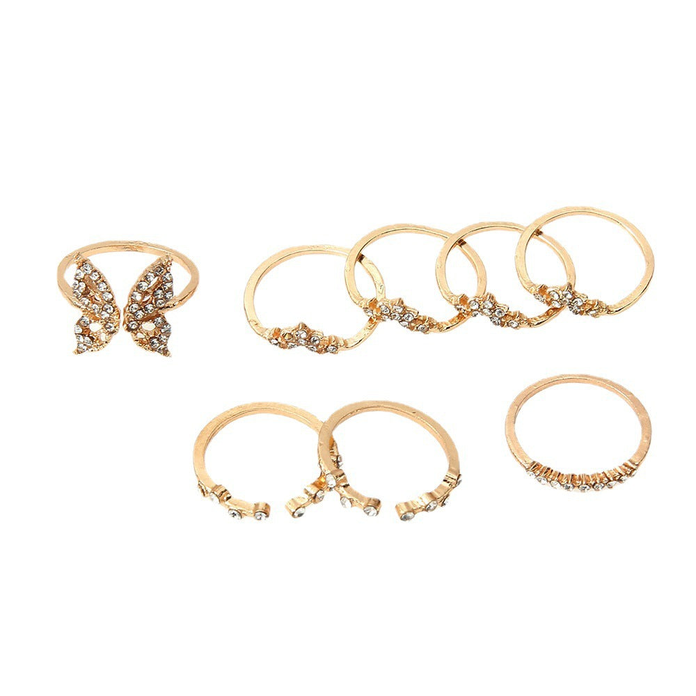 Bohemian Butterfly Diamond Joint Ring 8 Piece Set Ring Jewelry