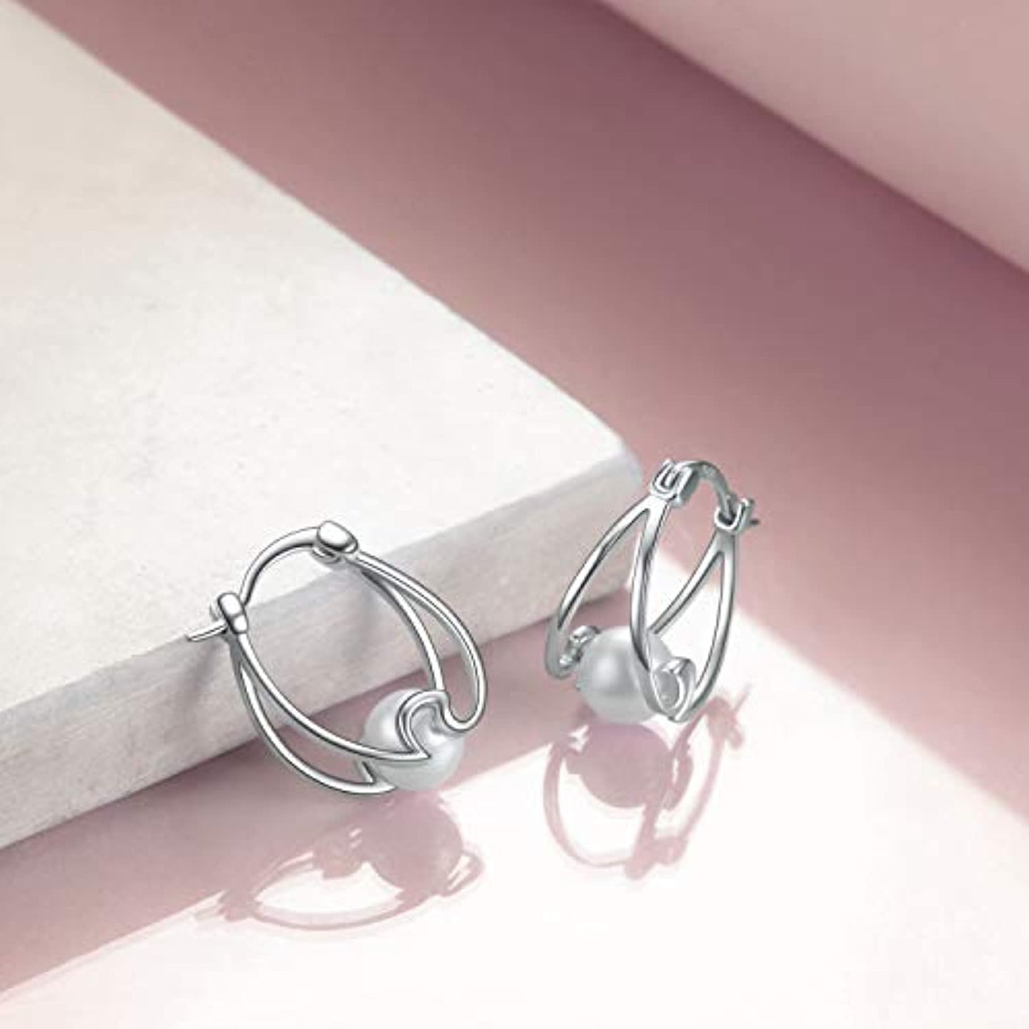 Sterling Silver Pearl Hoop Earrings Small Hoop Earrings for Women