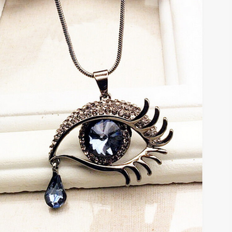 Eye crystal teardrop eyelash necklace