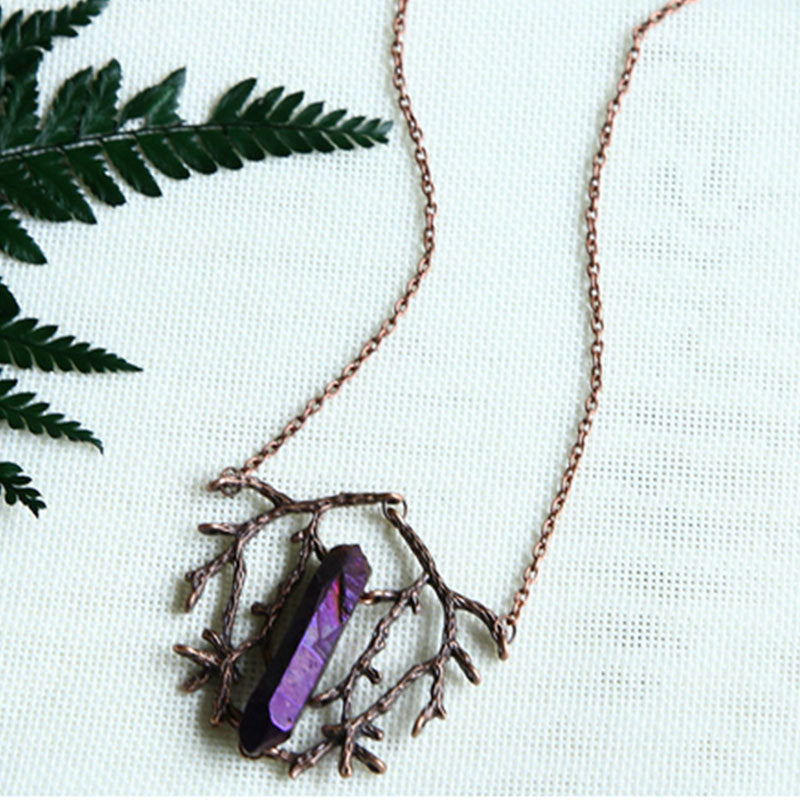 Branch Rough Stone Purple Necklace