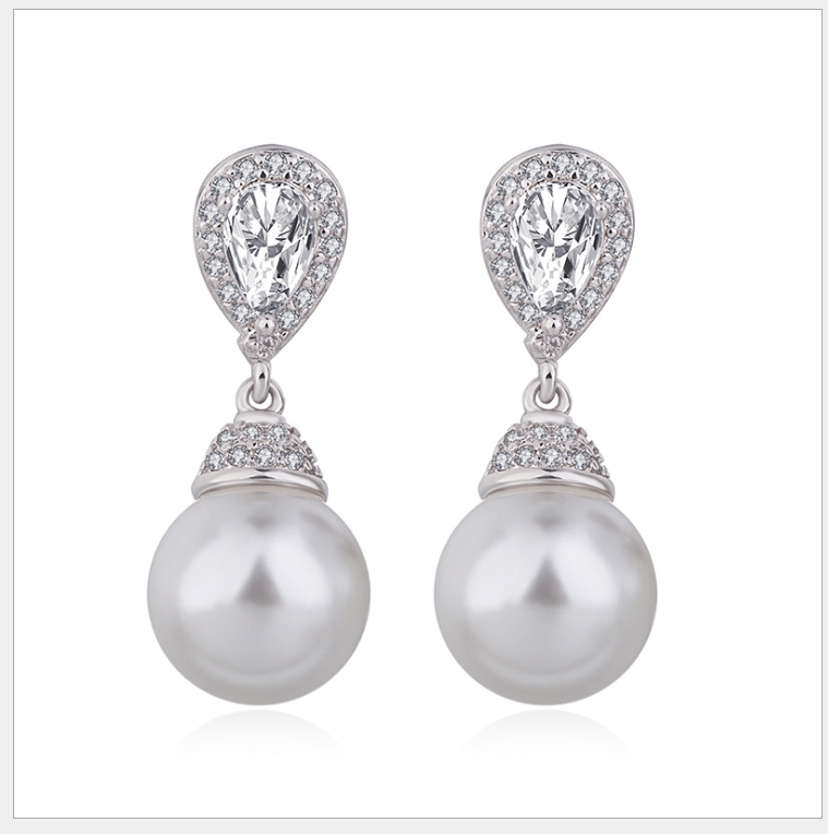 Pearl Earrings Women's Diamond Zircon Long Pearl Earrings Fashion Jewelry