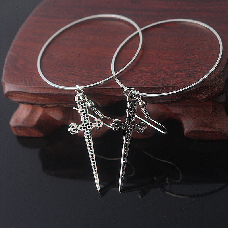 Silver Sword Earrings Dark Witch Pendant Gothic Antique Sword Earrings Ladies