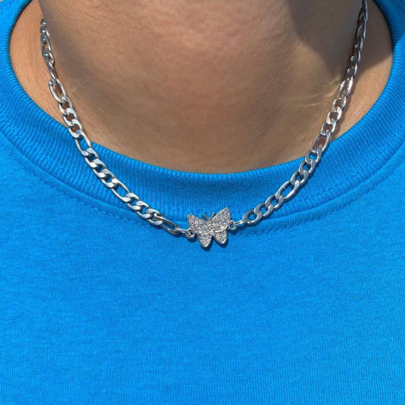 Stainless Steel Diamond Butterfly Necklace