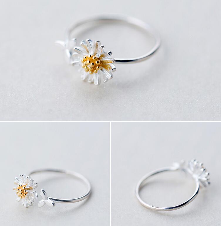 S925 Daisy small leaf ring