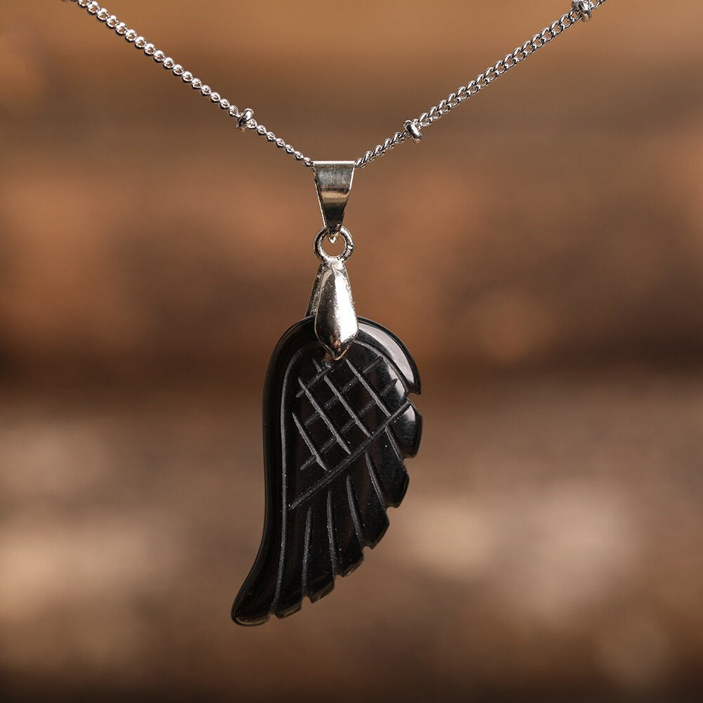 Quartz Crystal Angel Wing Pendant Necklace