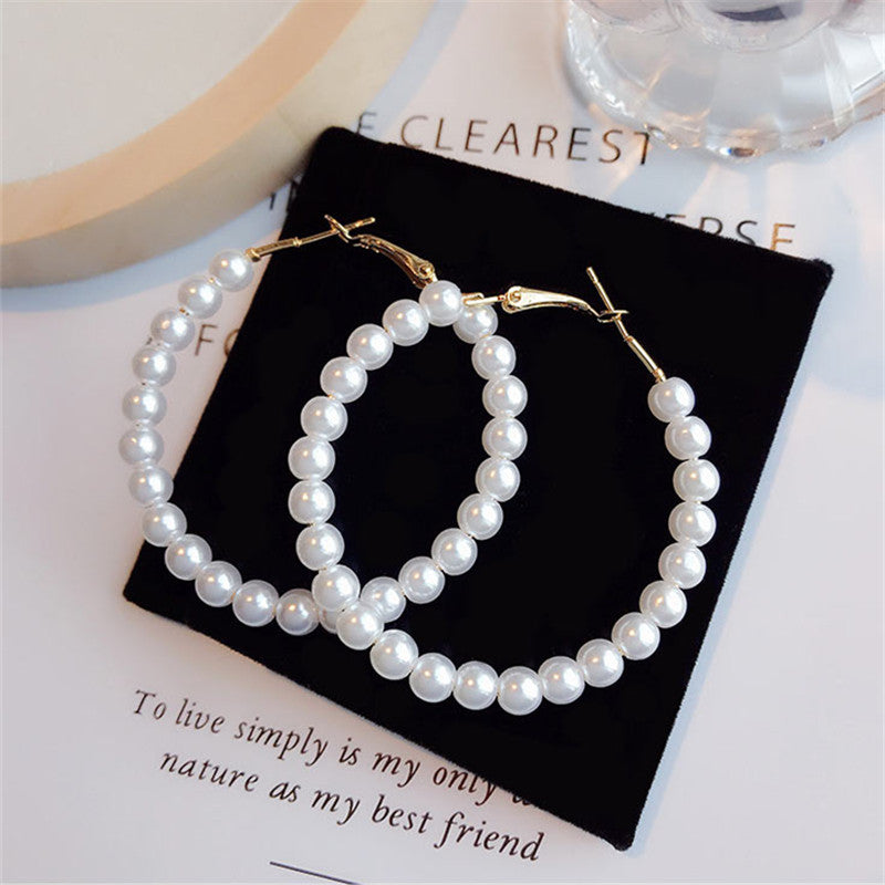 Pearl large circle earrings