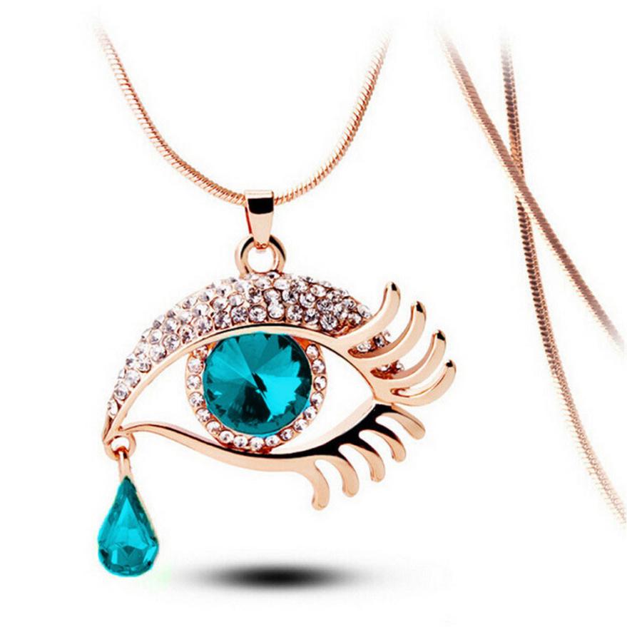 Eye crystal teardrop eyelash necklace