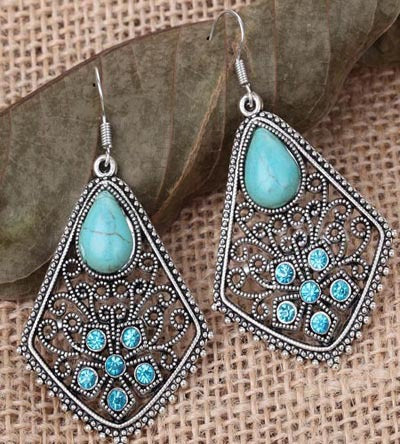 Ethnic Jewelry Vintage Earrings Silver Stone oscillates