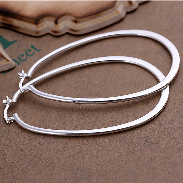 925 Silver Plated Hoop Earrings Female Big Ear Hoop