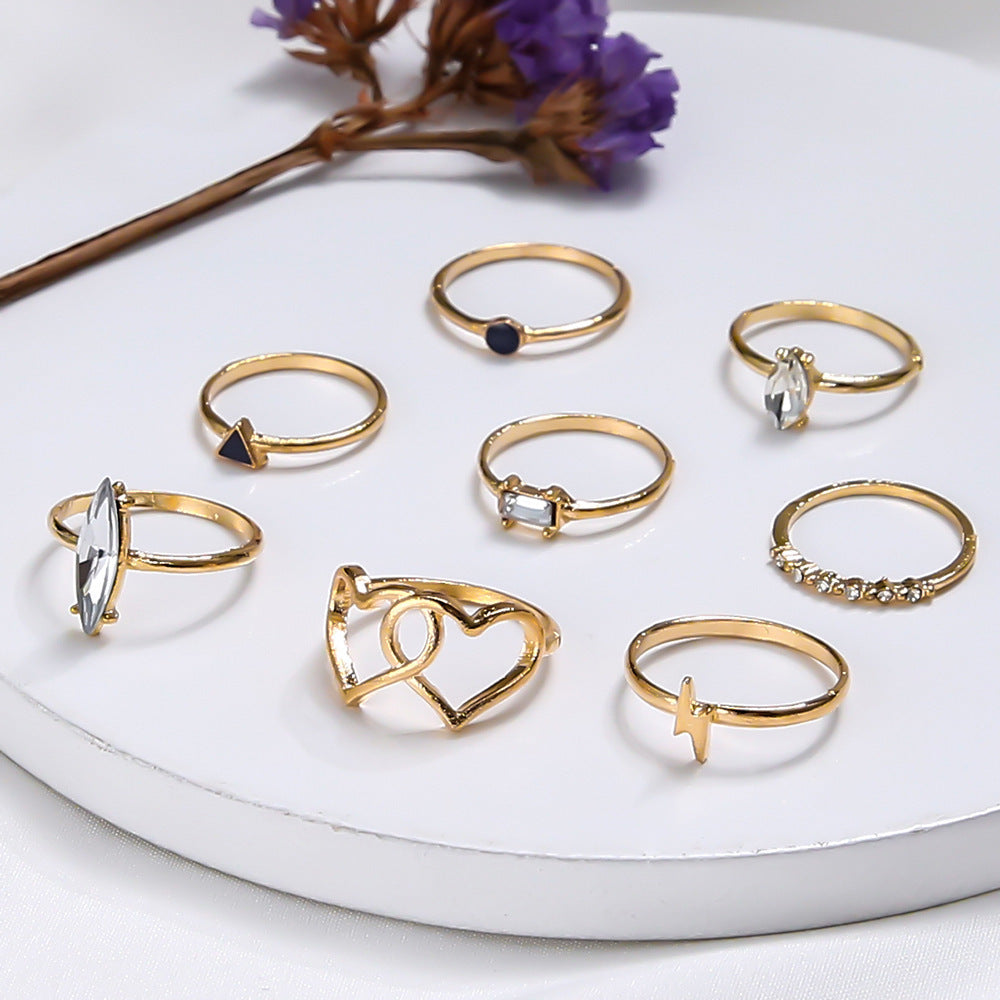 Zircon Ring Bohemian Love Heart Lightning 8-Piece Set Ring