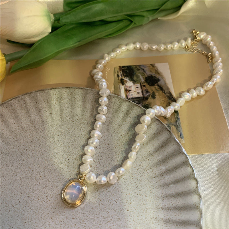 Asymmetric Baroque Pearl Necklace Metal Necklace AliExpress Independent Station Retro Pearl Rope Chain