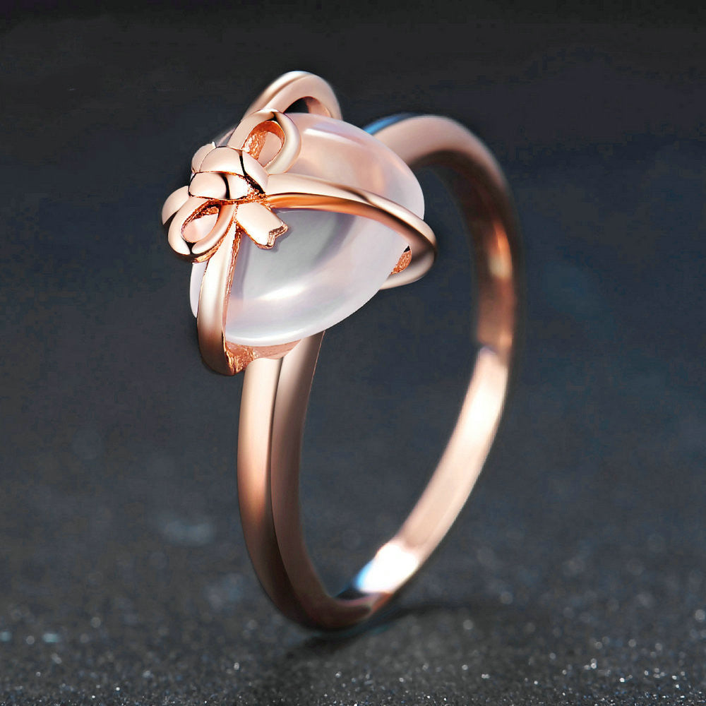 Natural pink crystal rose gold ring