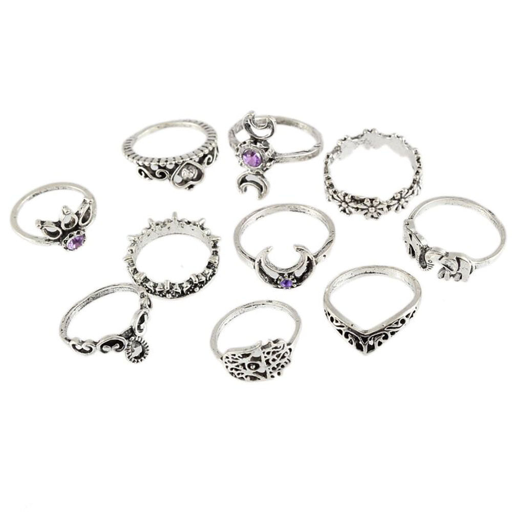 Elephant Palm Crown Diamond Ring Set