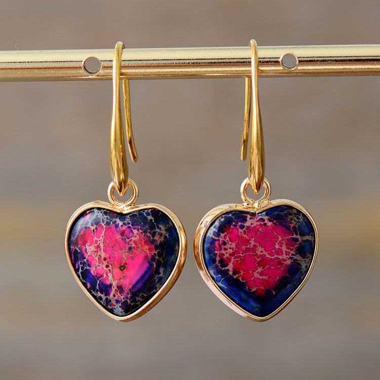 Classic Imperial Stone Heart Pendant Earrings