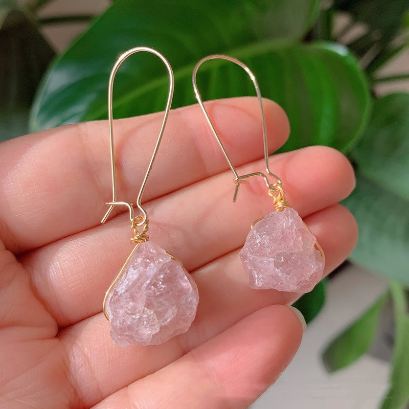 Natural Crystal  Irregular Stone Stud Earrings