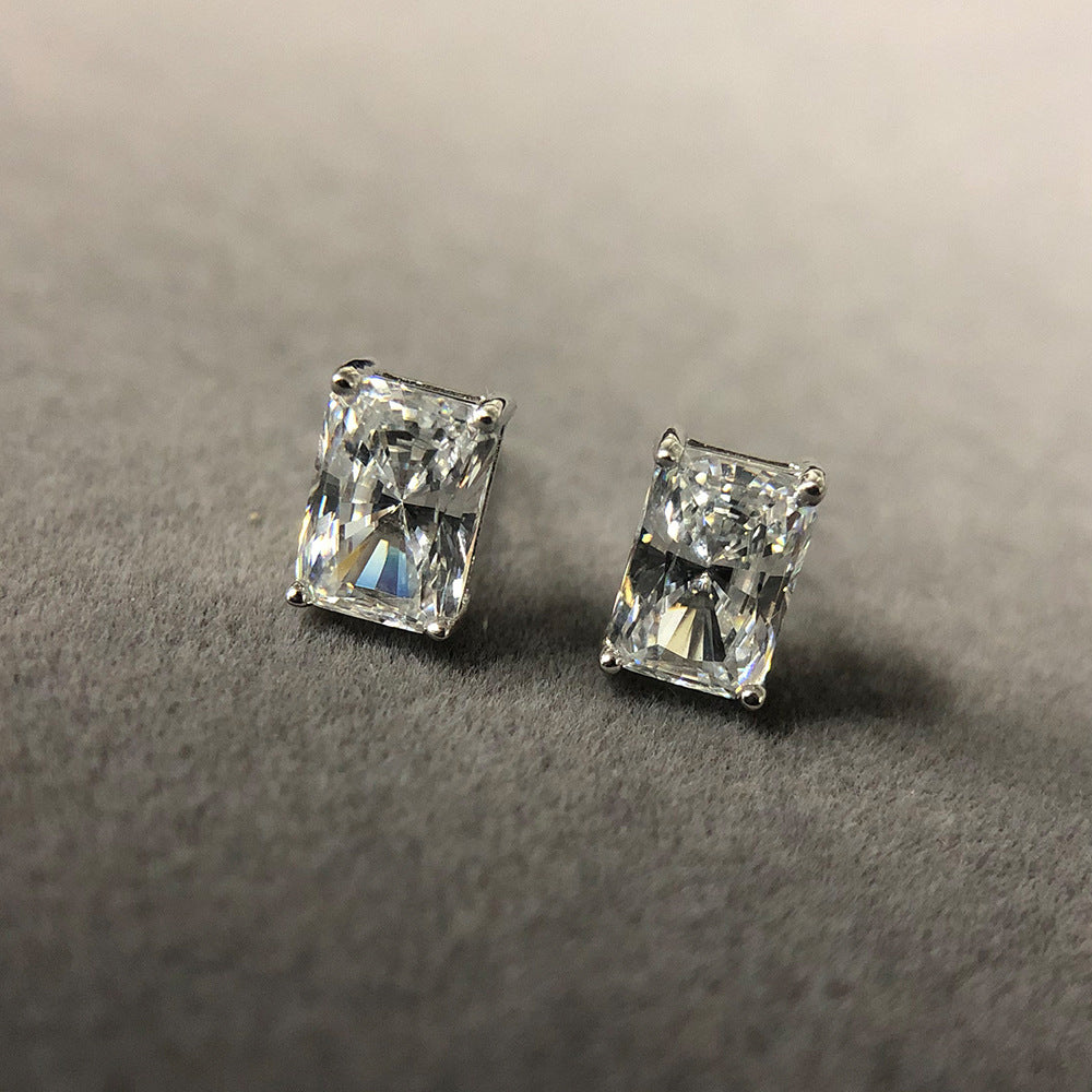 Rectangular Four-prong Simulated Diamond Zircon Stud Earrings Earrings