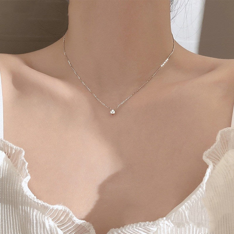 S925 Sterling Silver  Diamond Clavicle Necklace