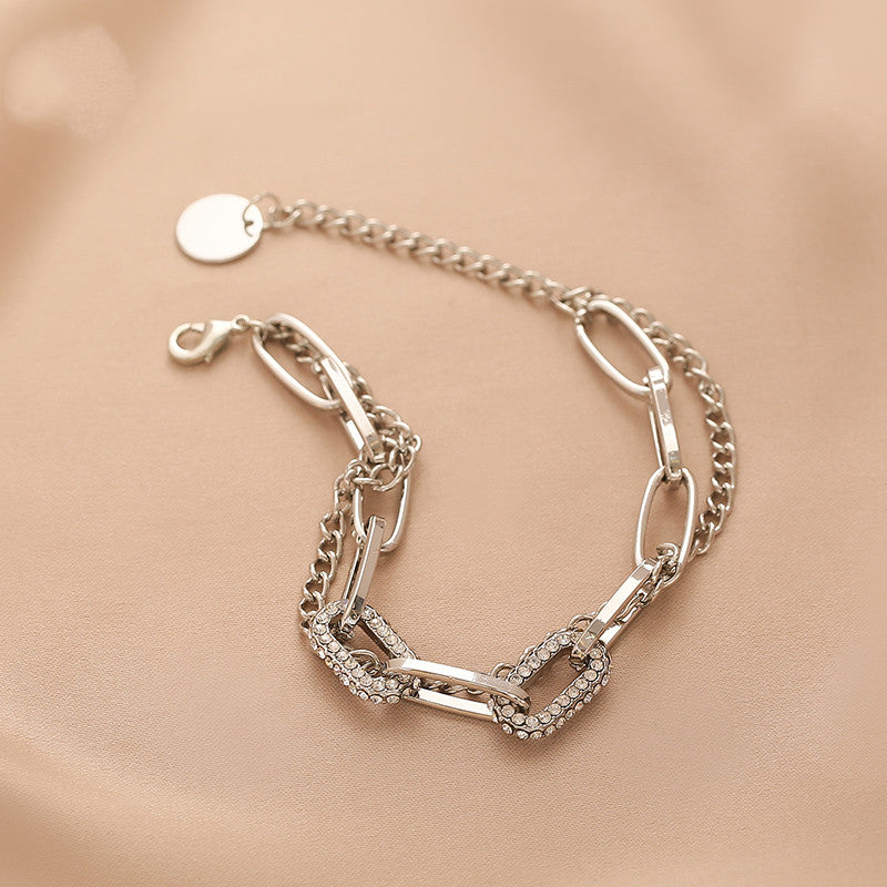 Diamond Thick Chain Bracelet Double Layered Stitching Bracelet