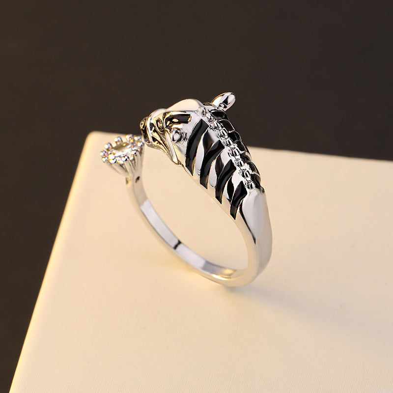 Animal-shaped Zebra Diamond Adjustable Ring