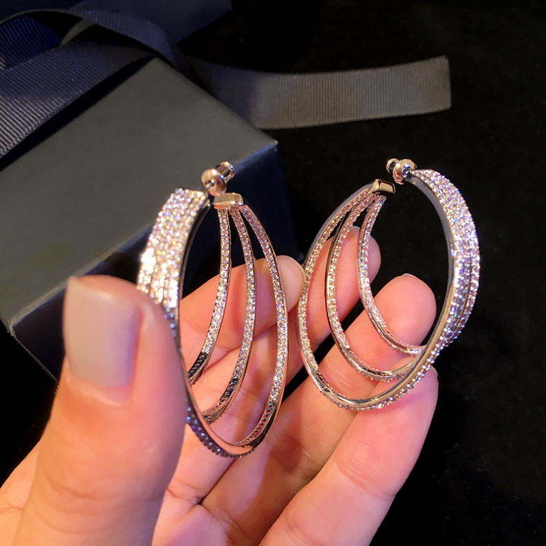 Three-layer large hoop earrings