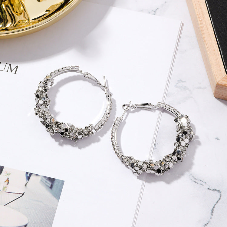 Metal sequined ring big hoop earrings
