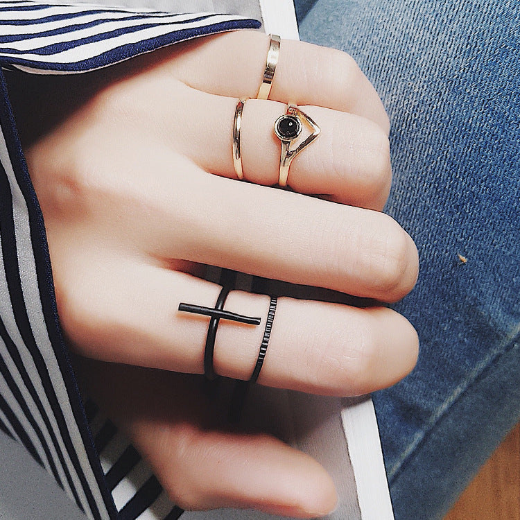 Cross ring set tail ring personality joint ring index finger ring female