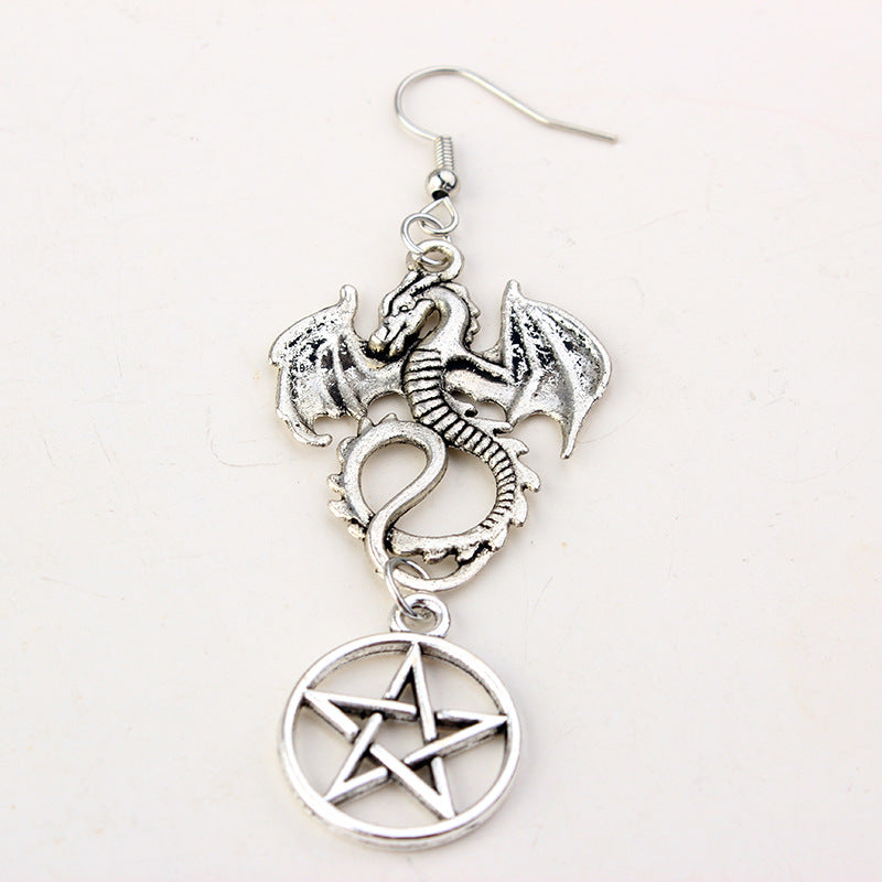 Gothic Witchcraft Mysterious Evil Dragon Pentagram Pagan Earrings