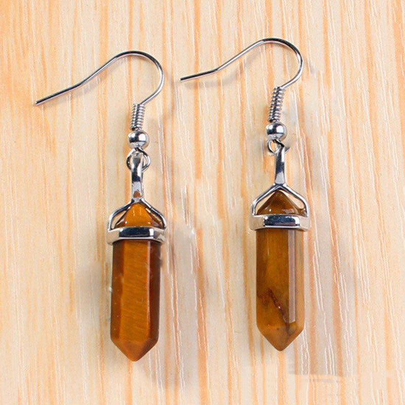 Small Hexagonal Pillar Crystal Stone Earrings