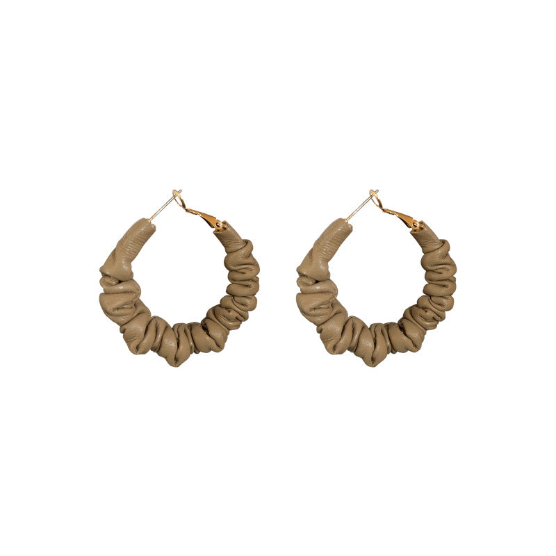 Coffee Color Leather Hoop Earrings