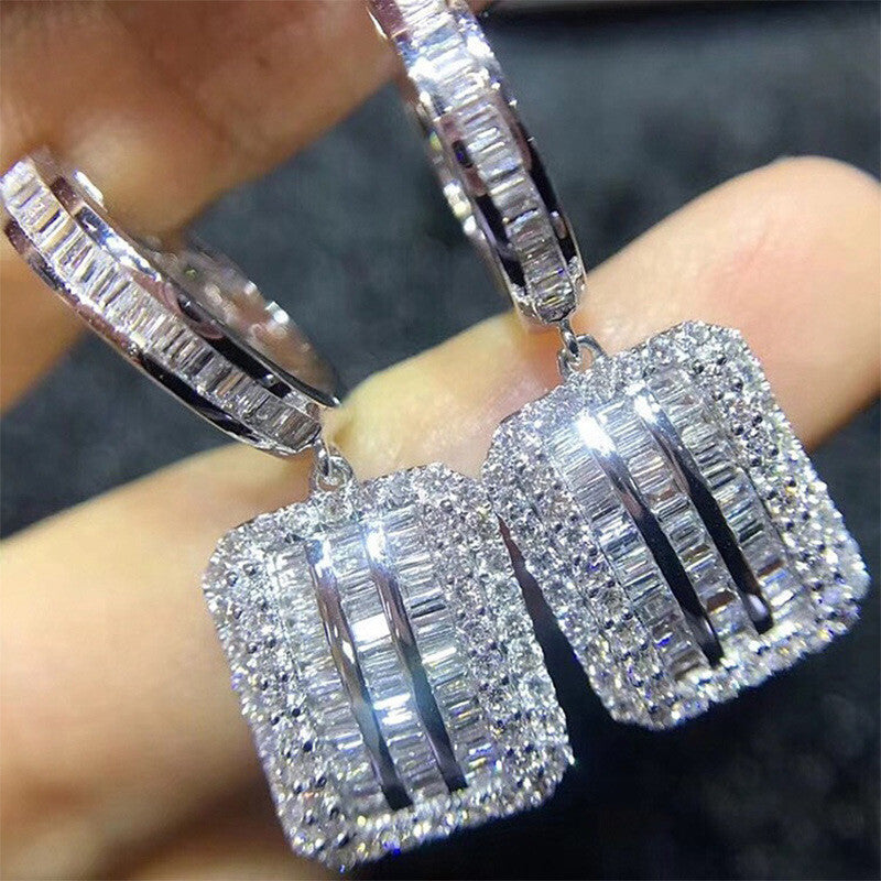 Super Sparkling Crystal Hook Zircon Pendant Earrings