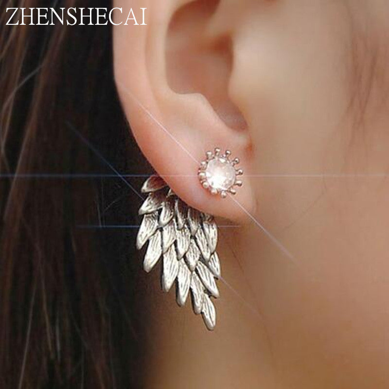 Angel Wings Women Earrings Inlaid Crystal Ear Jewelry Earring Party Gothic Feather Earrings Fashion Bijoux Gold Color