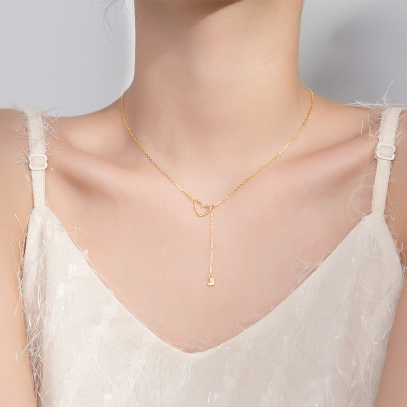 S925 Silver Hollow Heart Diamond Clavicle Necklace