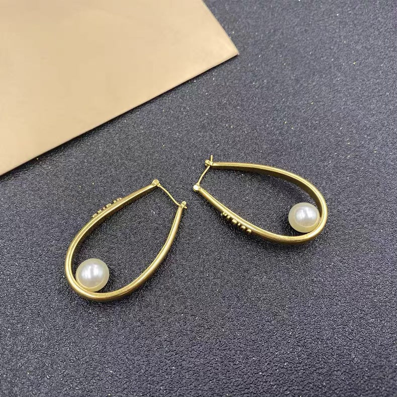 Oval Pearl Ear Hoop Earrings Jewelry