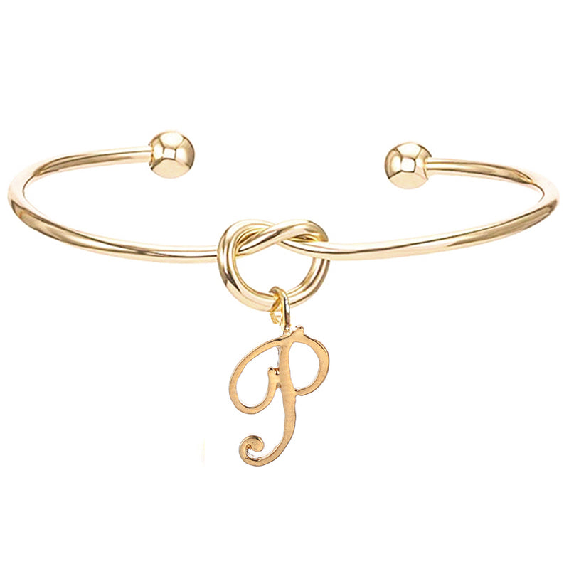 26 English Initial Letter Pendant Knot Bangle Cuff Bracelet