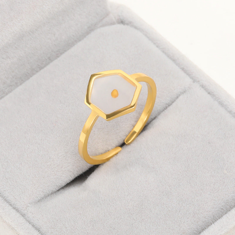 Couple Hexagon Mustard Seed Adjustable Ring