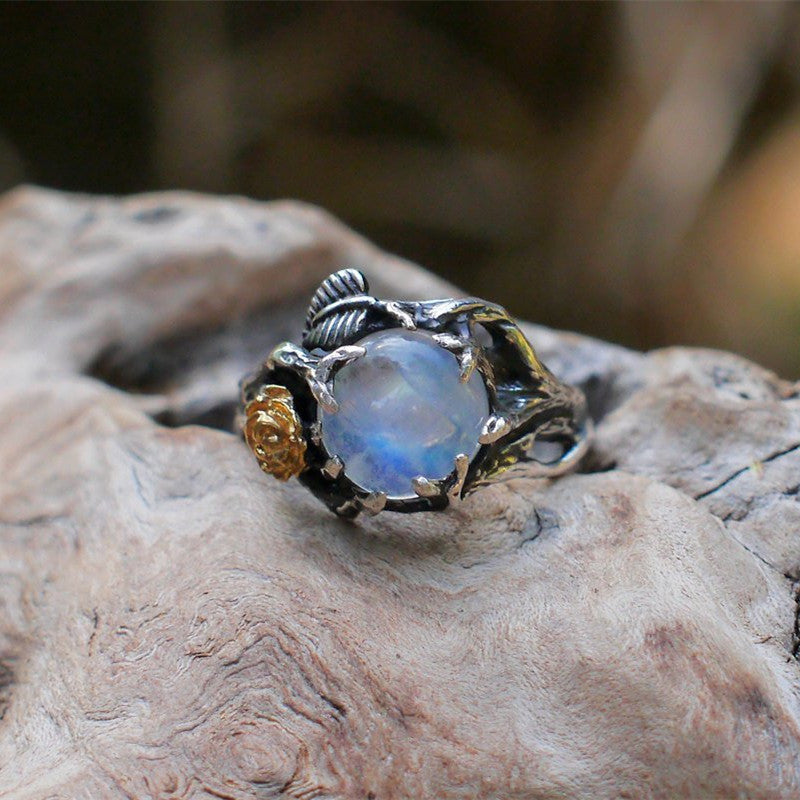 Fashion Simple Rose Moonstone Thai Silver Ring