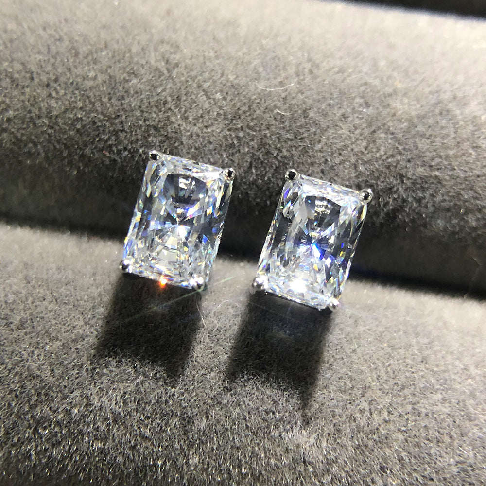 Rectangular Four-prong Simulated Diamond Zircon Stud Earrings Earrings