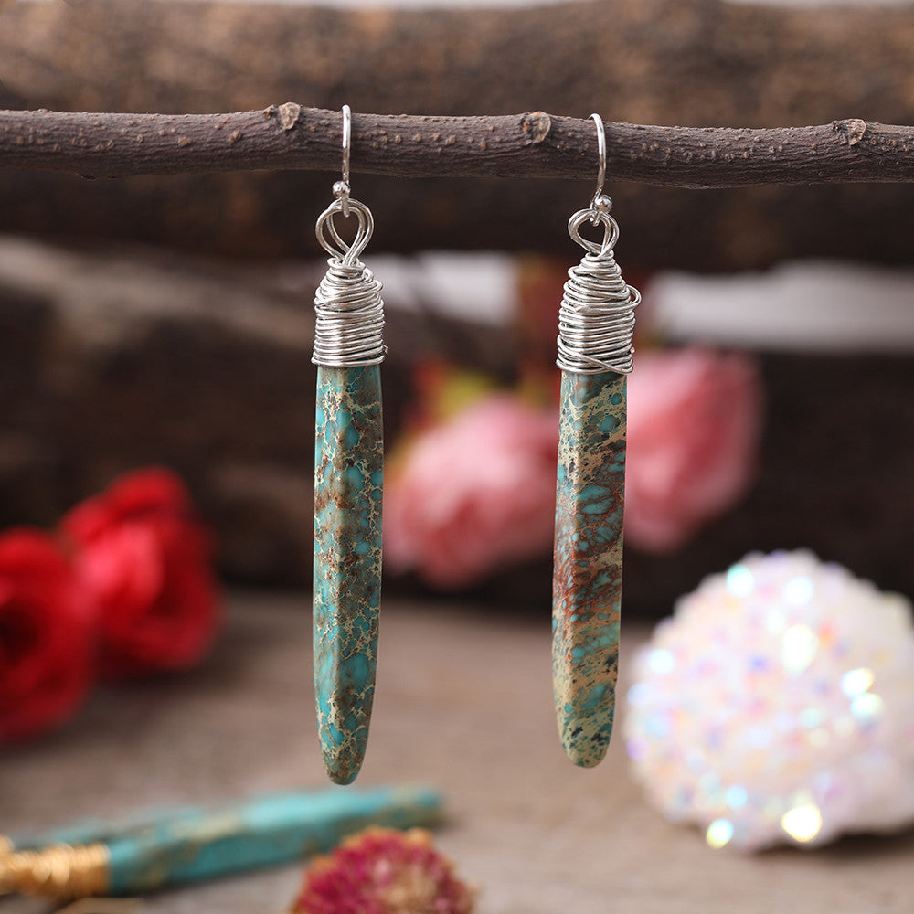 Ladies Stone Shaped Hook Earrings Sea Sediment