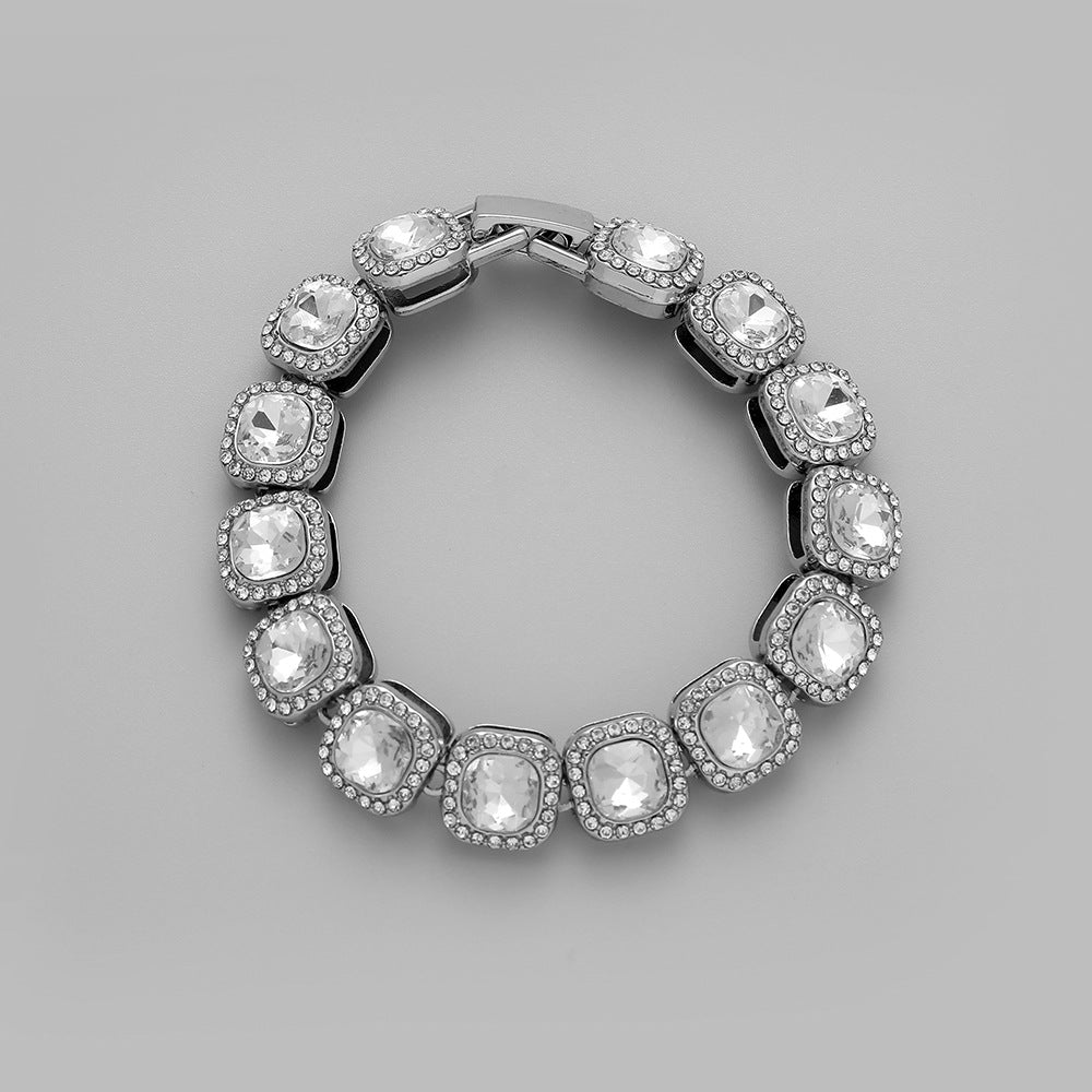 European And American Simple Hip-hop Geometric Round Square Diamond Full Diamond Bracelet