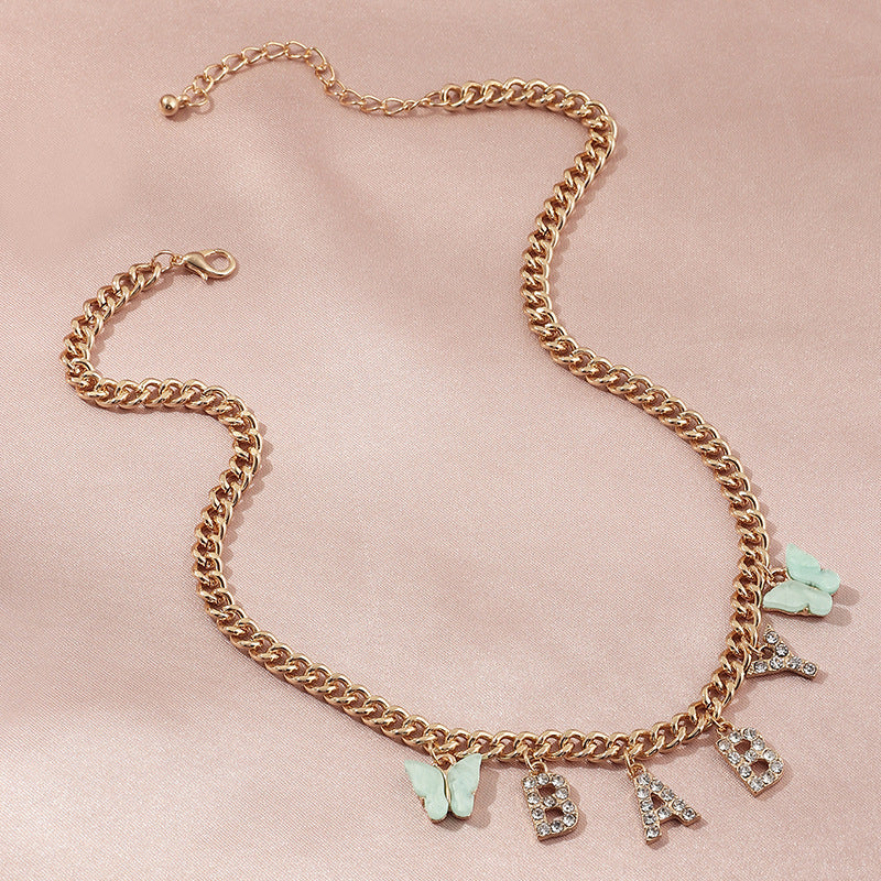 Popular diamond letter baby necklace