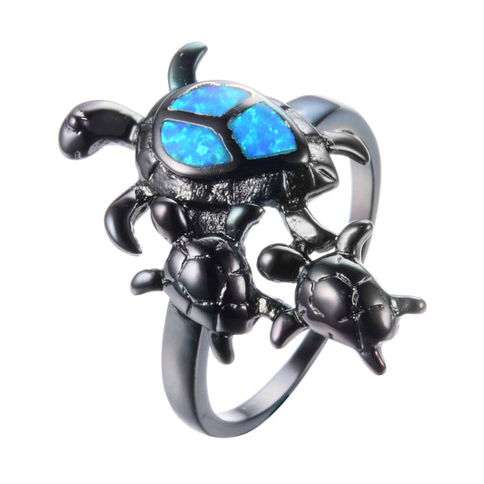 Blue Fire Opal Turtle Ring