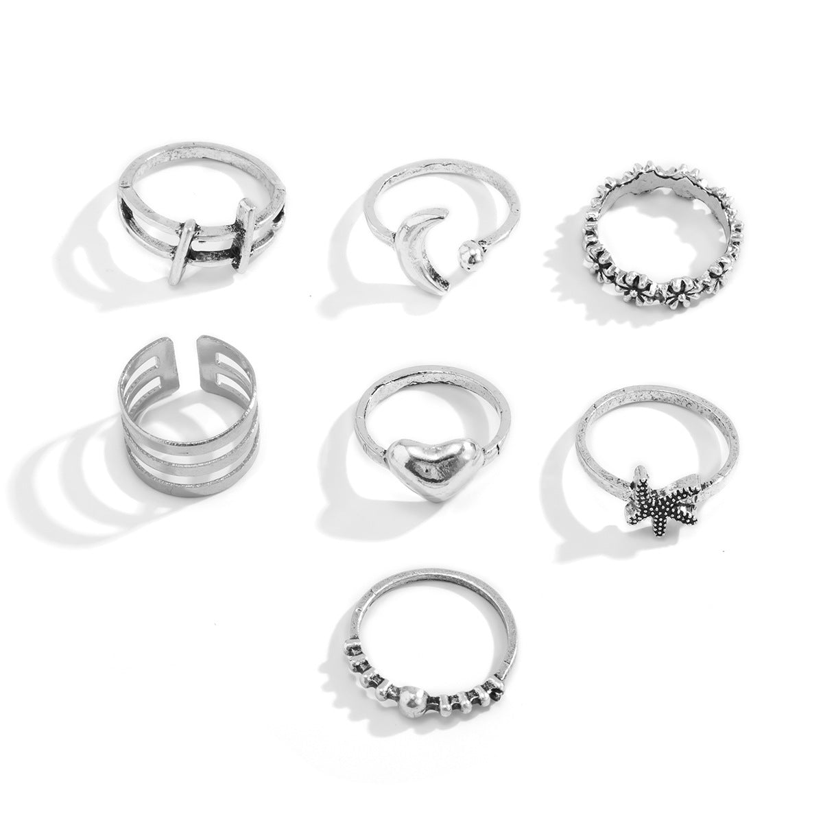 Hollow Crescent Moon Set Ring