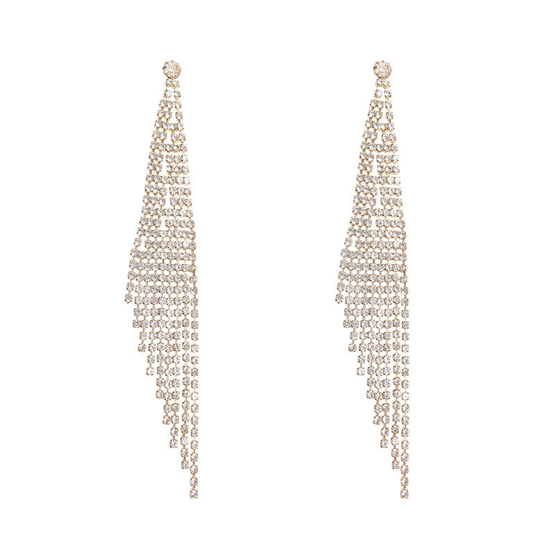 Diamond long tassel earrings