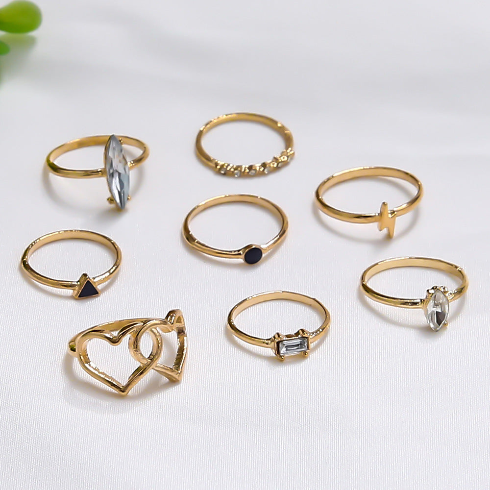 Zircon Ring Bohemian Love Heart Lightning 8-Piece Set Ring