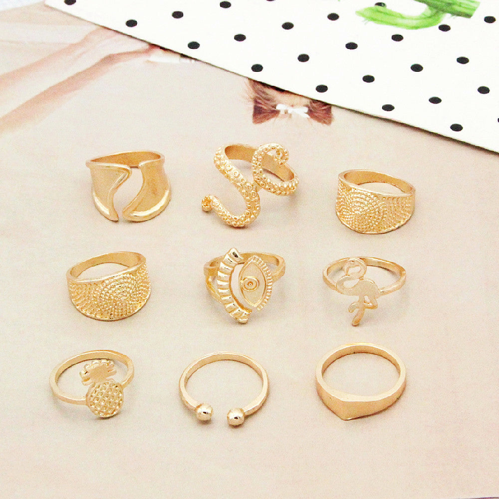 Pineapple Ethnic Style 9-piece Set Ring